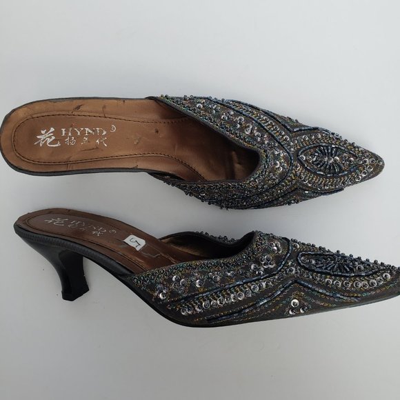 Vintage Beaded Sequined Kitten Heel Mules - Picture 6 of 7